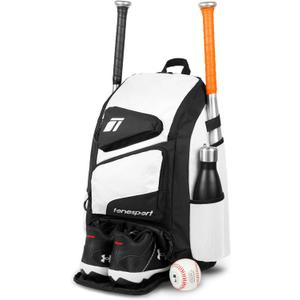 Baseball Bag - Backpack for Baseball, Softball, Tball - Adults & Youth Bat Bag (White)