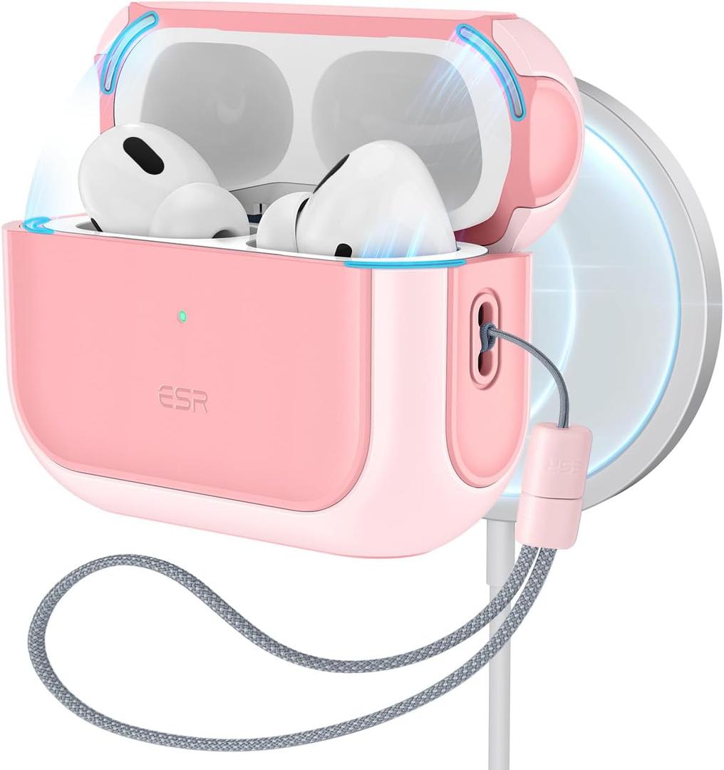 ESR for AirPods Pro 2 Case, Compatible with Airpods Pro Case 2nd / 1st Generation (2023/2022/2019), Compatible with MagSafe, Full Drop Protection Cover with Lanyard, Pink