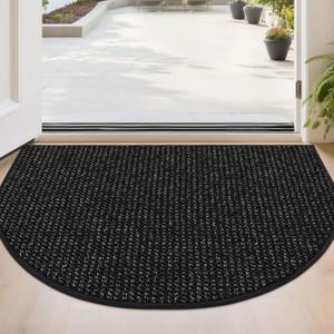 BEQHAUSE Dirt Trapper Door Mat 24" x 36" Half Circle Non-Slip Washable Doormats Entrance Rugs Absorbent Welcome Low Profile Floor Mats for Front Back Door and Entryway, Black
