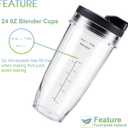 Ninja Blender Cups Replacement 24oz Compatible with Ninja BN401, BL450, BL456, BL480, BL2012, BN751, BN801, SS101, SS151 3 Pack with To-Go Lids