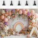 Newborn Baby 1st Birthday Photography Backdrop - Boho Balloons Tent Flower Decor Background for Kids Birthday, Baby Shower Party Portrait Cake Smash Props (7x5ft)