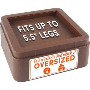 DEDU Oversized Bed Risers Heavy Duty Stackable 8 Pack, Furniture Risers for Sofas 2 Inch or 4 Inch Supports Up to 11000 Lbs, Square Bed Raising Blocks Fits 5.5 Inch Wide Desk or Couch (Tobacco)