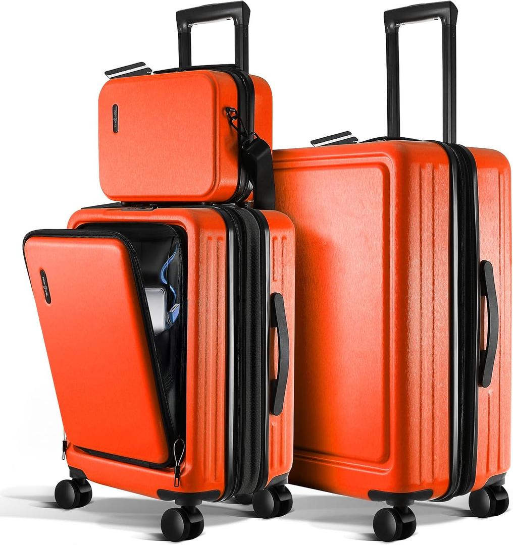 Luggage Sets 3 Piece, 20 Inch Carry on Luggage and 24 Inch Suitcases with Wheels Spinner, Durable Hard Shell Suitcase Set, Expandable Travel Suitcase, Orange