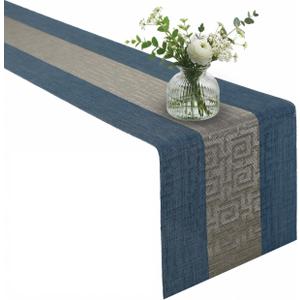 FAVE Woven Indigo Blue Table Runner Woven with Golden Threads 120x12 Inches Heat Resistant Dining Table Runner for Wedding, Banquets, Birthday, Party, Restaurant Decorations (Indigo Blue, 12x120)