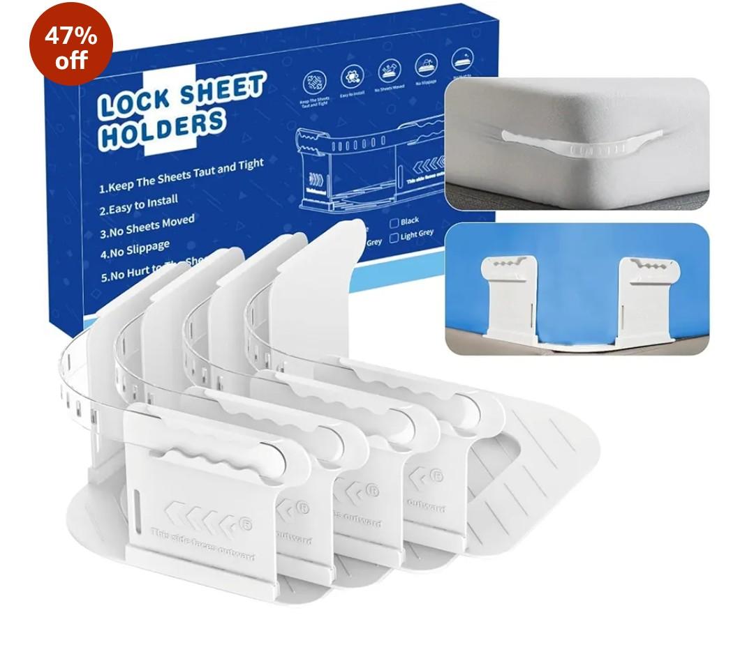 Bedsheet Holder with Lock Strips | Bedsheet Tucker Tool for Corners | Durable Straps Keep Sheets Firm & Tight | Universal Fit Mattress Lifter & Tuck Tool (White)