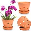 Jucoan 3 Pack 6 Inch Terracotta Orchid Pots with Holes and Saucers, Small Clay Flower Pots Terra Cotta Orchid Planter Pot for Repotting