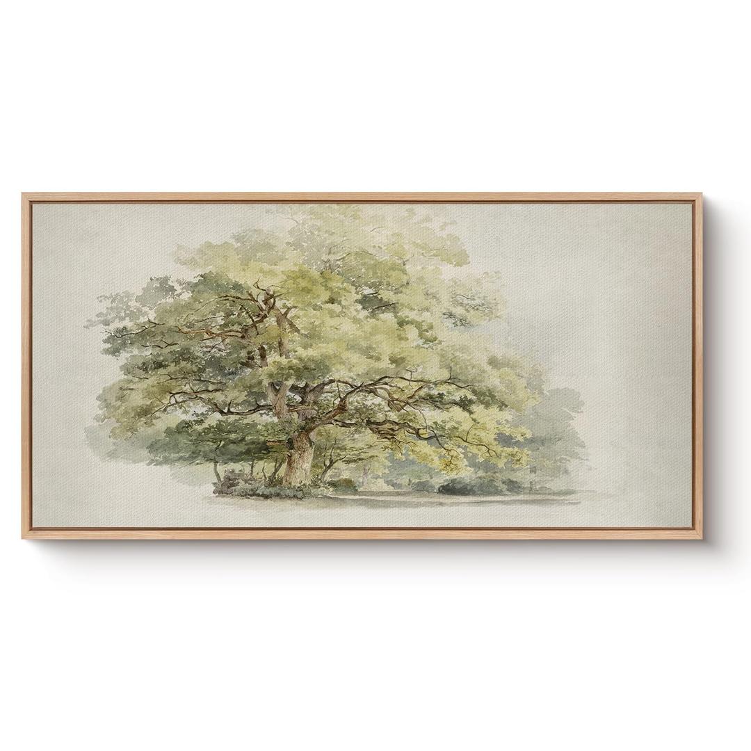 Bzstyleart Large Wood Framed Fall Wall Art Watercolor Trees Print Abstract Autumn Landscape Painting Canvas Forest Farmhouse Picture Aesthetic Room Decor Countryside Wall Decor for Living Room 20x40in