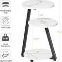 BEWISHOME Round End Table Marble Side Table with Metal Frame, Small Nightstand with 3-Tier Shelves, Night Stand for Living Room Bedroom Tall Black KTZ41H