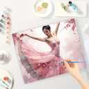 Cherry Blossom Ballerina Paint by Numbers Kit for Adults – DIY Elegant Dancer in Pink Dress Painting on Canvas, Acrylic Paint Set for Beginners, Art for Home Decoration or Gifts(16X20IN Framed)