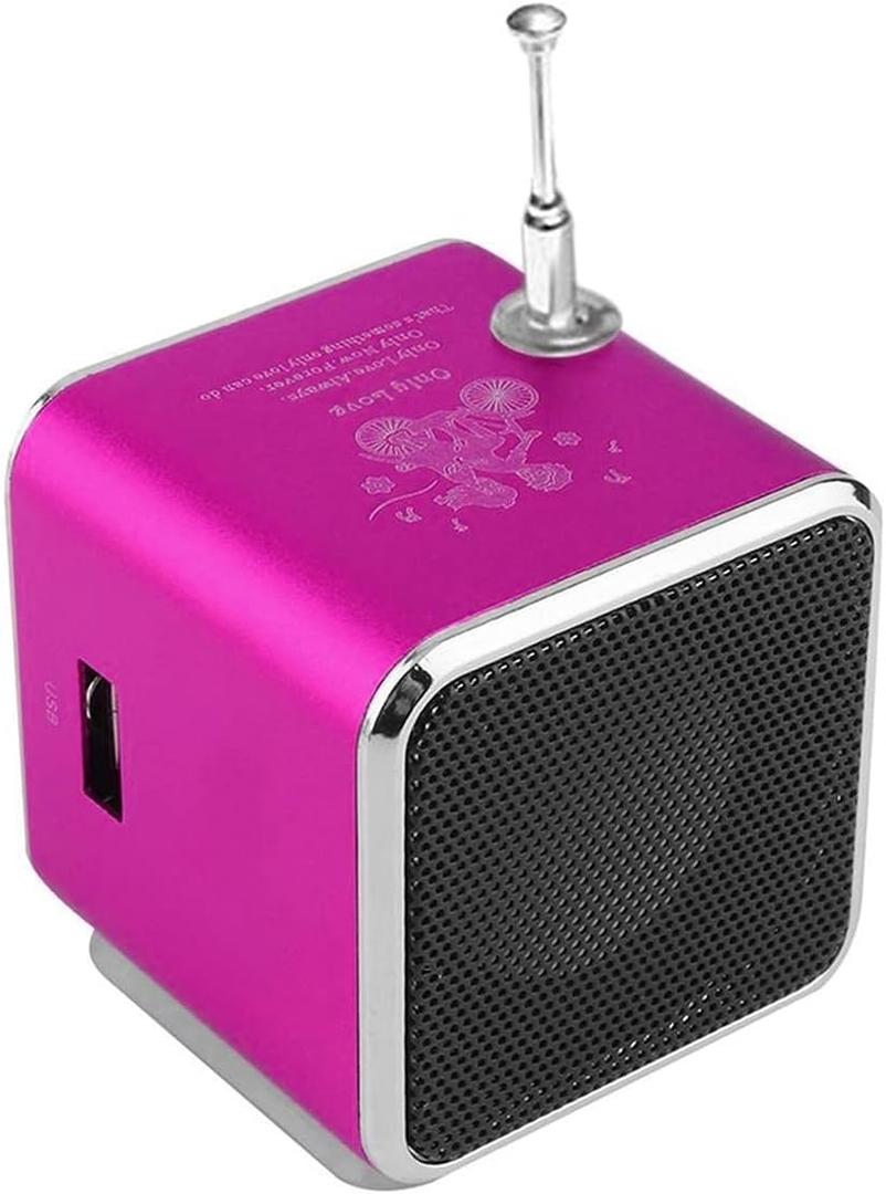 Mini Music Speaker LED MP3 Player Bluetooth Speaker FM Stereo Portable Radio Speaker USB Micro SD TF Compatible for PC Notebook TD-V26 (Pink)