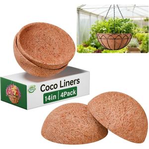 Halatool 14 Inch Hanging Basket Coco Liners Replacement, Round Coconut Liners for Planters Baskets, Made of 100% Natural Coco Fiber for Flowers Vegetables Garden, Drainage & Retain Moisture (4 Pack)