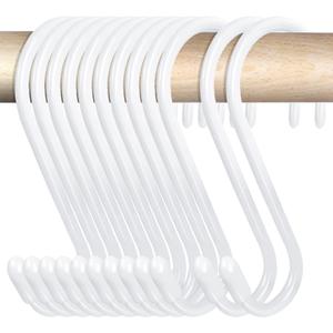 24 Pack 4-1/2 Inch White S Hooks for hanging, Large Vinyl Coated S Hangers Hooks Heavy Duty, Steel Metal Rubber Coated Closet Rod Hooks for Hanging Jeans Clothes Plant Pot Pan Cup Bathrooms Towel Robe