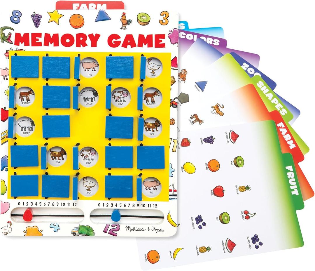 2 x Melissa & Doug Flip-to-Win Portable Wooden Travel Game Board with 25 Flaps & 7 Double-Sided Memory Game CardsAnimals, Colors, Fruits, Shapes & Much MorePreschool Toys for Kids Ages 5+, 11.7 X 8.5 X 0.9