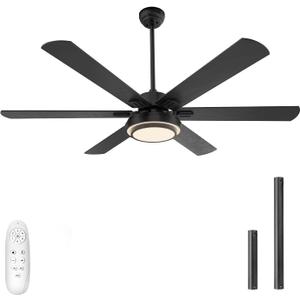 warmiplanet Ceiling Fans with Lights and Remote Control, 62 Inch, 6 Speeds Reversible DC Motor, 3 Color Dimmable Light, Timer, Noiseless, Black, 6 Blades