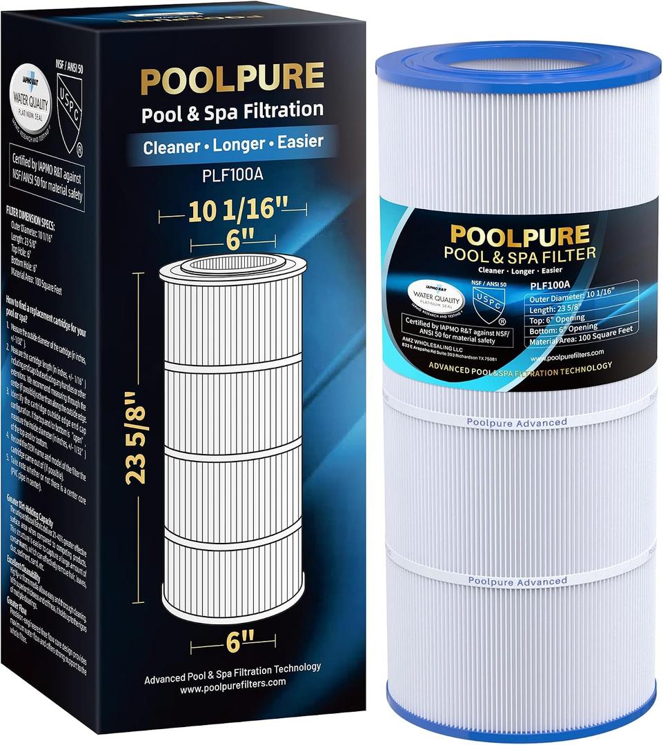 POOLPURE CC100 Pool Filter Replaces Pentair CC100, CCRP100, PAP100, PAP100-4, Ultral-C3, Unicel C-9410, R173215, Filbur FC-0686, 59054200, 160316, 160354, Predator 100, L x OD:23 5/8" x 10 1/16"