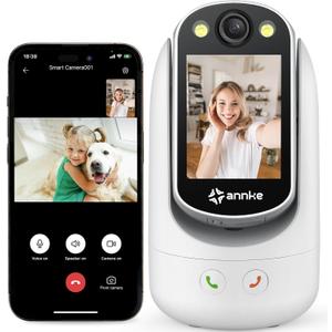 ANNKE Video Calling Indoor Security Camera with 2.8 inch Screen, One-Click Call, Two-Way Video WiFi Camera for Home Pet/Cat/Dog, Pan & Tilt, AI Motion Detection, Baby/Elderly/Puppy Monitor