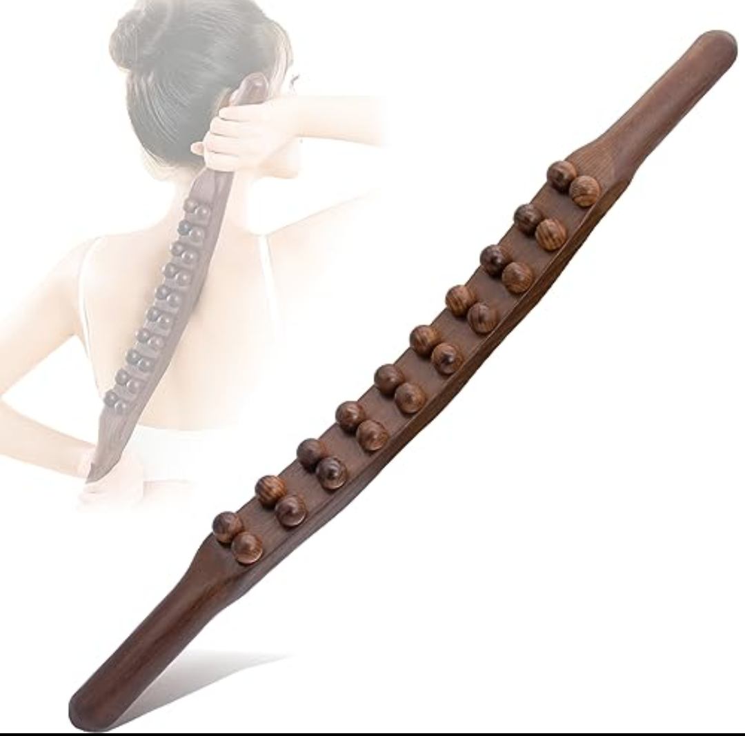 Goodtar Guasha Wood Stick Tools Wooden Therapy Scraping Lymphatic Drainage Massager, Double Row 20 Beads Point Treatment Gua Sha Tools for Back Leg,1 pcs Pack of 2