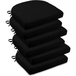 downluxe Indoor Chair Cushions for Dining Chairs, Soft and Comfortable Textured Foam Kitchen Chair Pads with Ties and Non-Slip Backing, 16" x 16" x 2", Black, 6 Pack