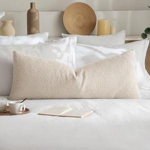 MIULEE Textured Boucle Throw Pillow Cover Beige Accent Solid Lumbar Pillow Case Decorative Soft Pack of 1 Couch Cushion Chair Sofa Bedroom Livingroom Home Decor,36x14 Inch