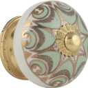 Dresser Knobs for Cabinets and Drawers - Handmade Ceramic Kitchen Cupboard Wardrobe Pull Handle Countryside Boho Decor Furniture Hardware - Green Gold - Pack of 8