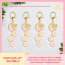 4 x Letter Keychain with Flower & Bee for Women, Girls - Initial Bag Charm for Backpack, Purse, Handbag, or School Bag