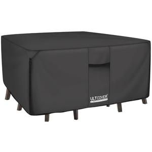 ULTCOVER 600D Tough Canvas Heavy Duty Square Patio Table and Chairs Cover - Waterproof Outdoor General Purpose Furniture Covers 94 inch, Black