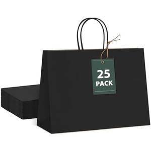 GSSUSA Large Paper Bags with Handles16x6x12 25 Pack, Gift Bag for Small Business, Paper Shopping Bag, Grocery, Food Service Take Out, Large Kraft Paper Bags, Bulk, Black