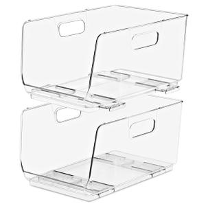 Sorbus Stackable Storage Bins Open Front, Clear Stackable Storage Bins, Pantry Bins for Storage and Organization, Acrylic Stackable Bins for Kitchen, Clear Pantry Organizer Bins (Small Narrow 3 Pack)