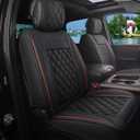JOJOBAY Car Seat Covers for Dodge Ram,Fit 2009-2025 1500/2500/3500 HD Pick-up Truck,Crew,Regular,Quad,Mega Cab,Waterproof Synthetic Leather Seat Covers(5PCS-Full Set,Black-Red)