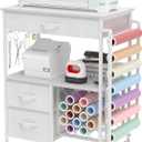 VENNQD Storage cart Compatible with Cricut Machines Stand Cutting Machine Stand with Drawers and Vinyl Roll Holder Rolling Craft Cabinet Table for Cricut Craft Workstation for cart Craft Room (White)