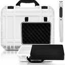 1 Pcs 11.3 x 8.7 x 4.2 Inch Waterproof Hard Case with DIY Customizable Foam Insert Portable Protective Case with Knife for Camera Drones Equipments Tools Test Instruments (White)