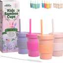 Grow Forward Bamboo Kids Cups with Lids and Straws - 10oz Drinking Cups for Kids with Childproof Twist Lids & Silicone Straws - Eco Friendly, BPA Free, Non Toxic & Dishwasher Safe - Floral
