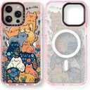 Magnetic for iPhone 15 Pro Magsafe Case Cute - Durable Shockproof 6.6 ft Drop Impact Phone Case - Funny Cats Party Design for iPhone 15 Pro 6.1" Glitter Pink