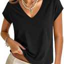 GKBK Womens Cotton Tops Cap Short Sleeve Crop V Neck T Shirts Boxy Casual Basic Spring Summer Tee S
