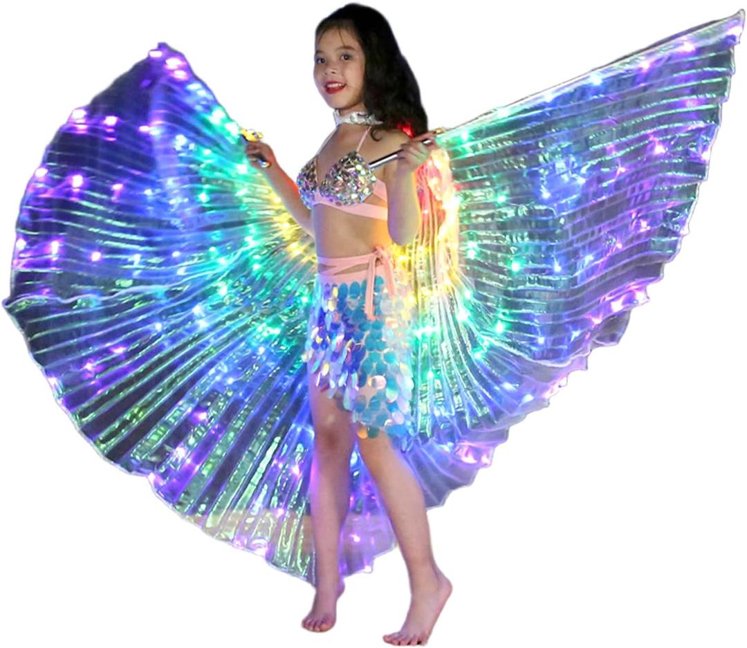 LED Light-Emitting Wings Clothing, Belly Dance Attire, Suitable For Various Festival Performances (White)
