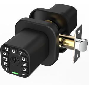 Square Door Knob with Keypad, Keylees Entry Door Lock with Cylinder, Auto Lock, Waterproof & Weatherproof Code Doorknob for Outdoor & Indoor, Bedroom, Entry Door,Office -Matte Black