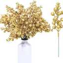 Geosar 36 Pcs Christmas Glittered Berries Stems 7.9 Inch Artificial Berries Sprays Branches Floral Pick for Christmas Tree Ornament, DIY Xmas Wreath, Crafts, Home Decor(Gold,Pure Color)