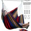 XXL Hammock Chair Hanging Rope Swing with 2 Cushions - Max 500lbs-Perfect for Patio, Porch, Bedroom, Backyard, Indoor or Outdoor - Includes Hanging Hardware Kits Rainbow
