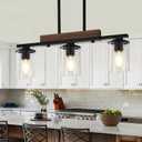 23.6'' Kitchen Island Light Fixtures, 3-Light Dining Room Light Fixture Chandelier Over Table, Black Modern Rustic Wood Ceiling Pendant Light Fixtures, with Clear Glass Shade, Farmhouse Chandelier
