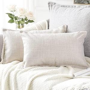 OTOSTAR Linen Throw Pillow Covers Set of 2 Decorative Square Pillowcases Cushion Covers 16x24 Inch for Home Decor Sofa Bedroom Car 40 x 60 CM Beige
