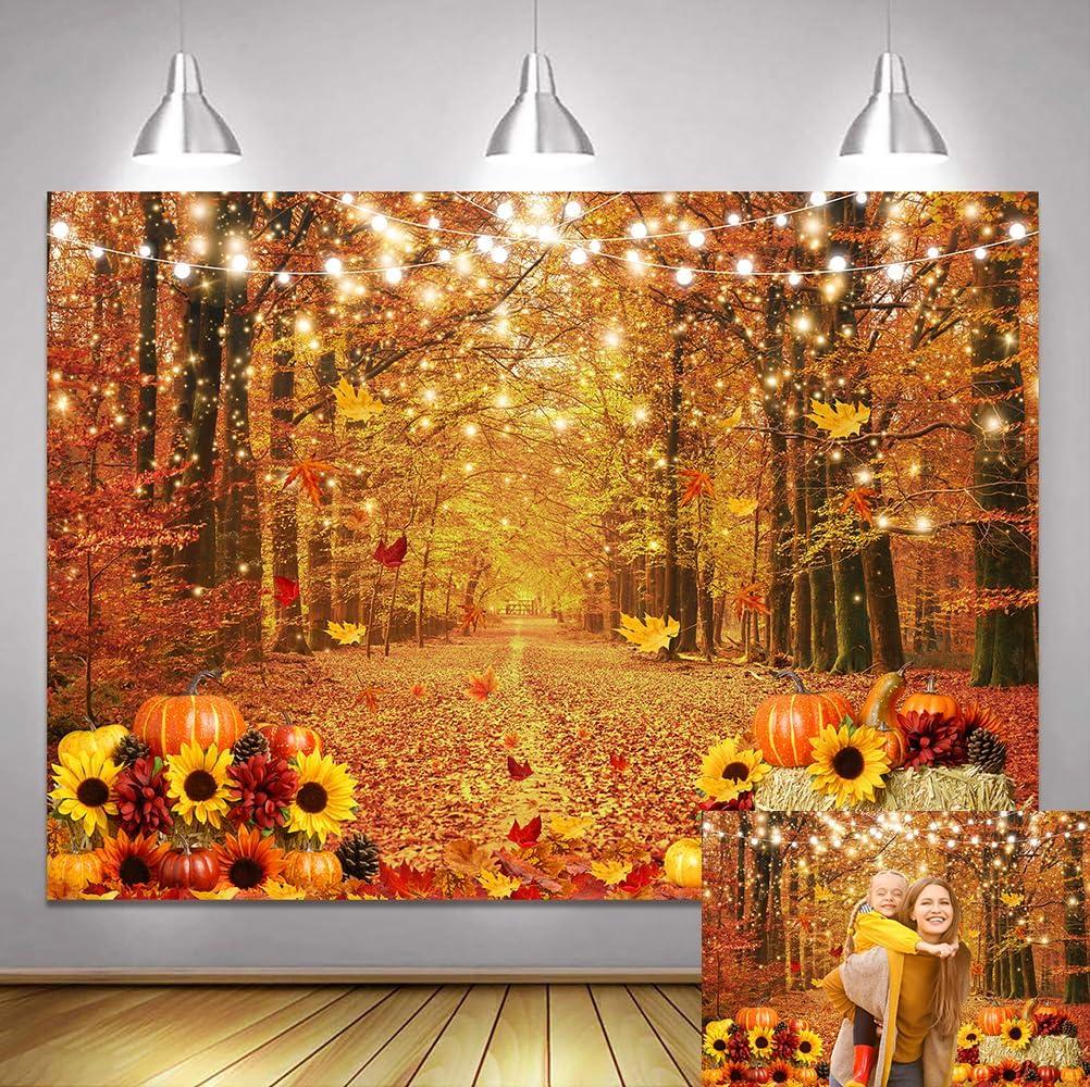 Autumn Maple Forest Photography Backdrop 7x5ft Fall Harvest Photo Backdrop Thanksgiving Background Pumpkin Decoration Party Backdrops for Farm Party Banner Supplies