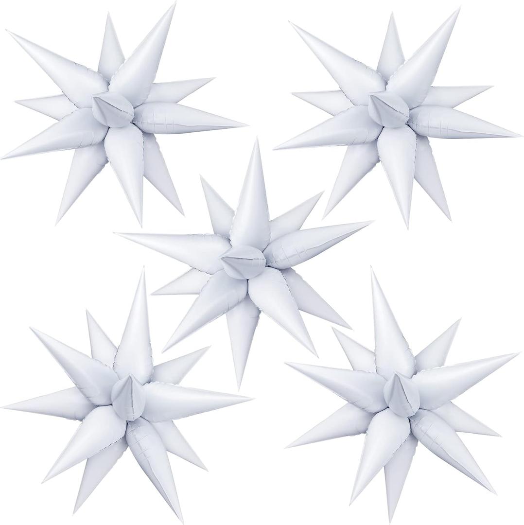60 Pcs Star Balloons Explosion 12 Point Foil Cone Balloons Magic Balloon Large for Wedding Anniversary Backdrop Birthday Party Decorations White