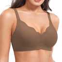 YEOREO Ease Womens Wireless Bras Push Up Full Coverage Bra No Underwire Seamless Comfortable Scalloped Supportive Bralette (L)