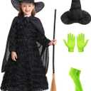 IBQ Kids Good Witch Costume Girls Pink Tulle Princess Dress Toddler Halloween Costumes Witch Cosplay Outfit with Accessories (7-8 Years, Black)