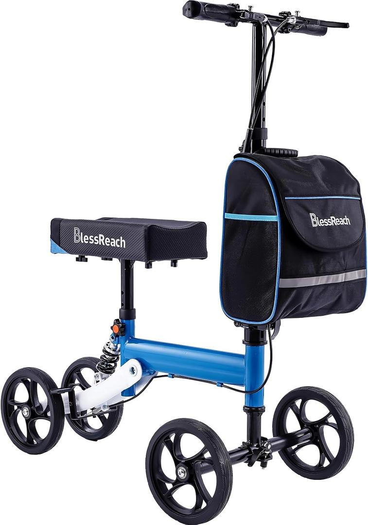 BlessReach Knee Scooter Steerable Knee Walker Deluxe Medical Scooter for Foot Injuries Adult Compact Crutches,Supports Up to 300 lbsBlue