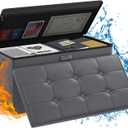 ENGPOW Storage Ottoman Bench, Fireproof Folding Bench with Lock,30 Inches FireWater Resistant Storage Chest Foot Rest Stool Leather Bedroom Ottoman Safe for Documents, Valuables, Pink (Grey)