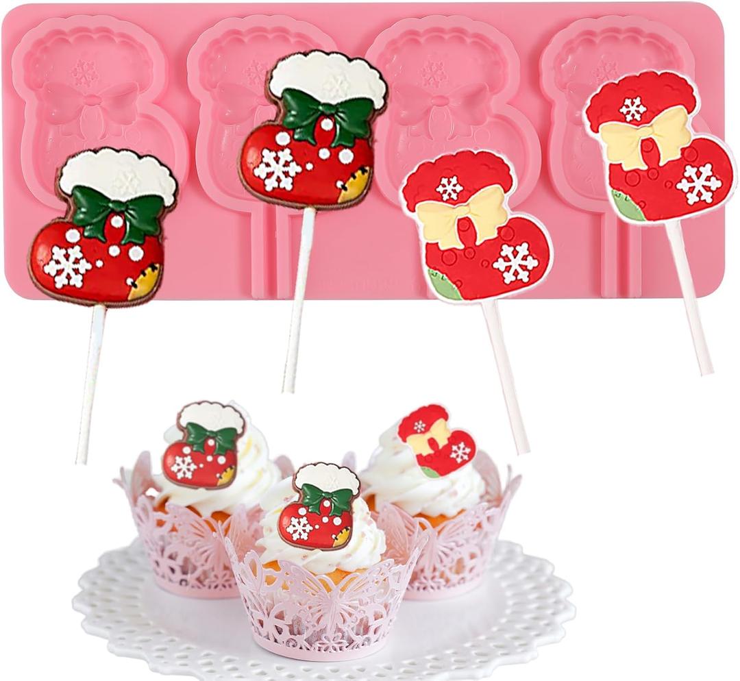 1 Pc Christmas Sock Lollipop Silicone Mold Cute Sock Chocolate Fondant Molds for Christmas Party Cake Decoration Candy Chocolate Cupcake Toppers
