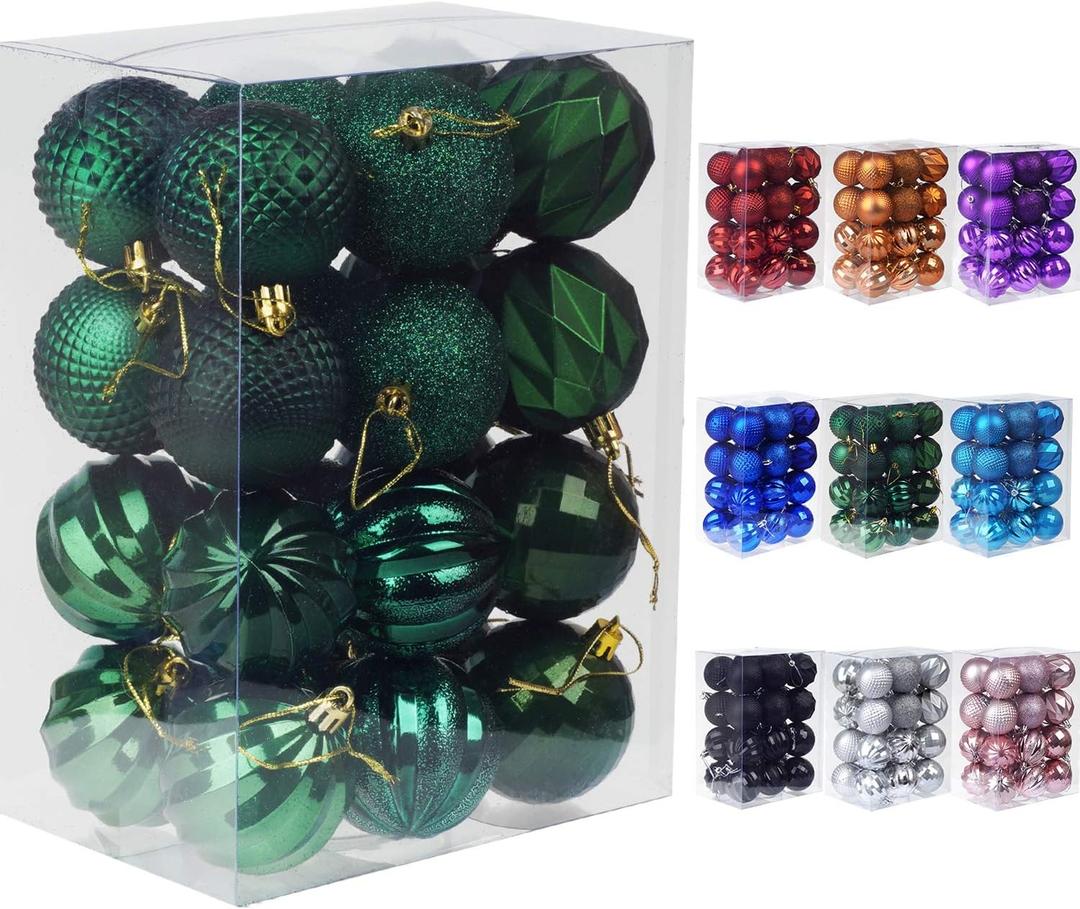 Dohance Christmas Ball Ornaments for Christmas Tree - Shatterproof Hanging Decorative Baubles Set for Xmas Tree (60mm/2.36", Dark Green)