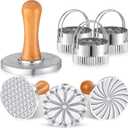 Wenqik 6 Pcs Cookie Stamps Round Metal Cookie Press with Cutter Tool Wooden Handle Mold Biscuit Embossing Stamp Mold Stamper Decorating Supplies for DIY Baking Cakes Pastries Gift (Combine)