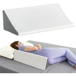 Vekkia Wedge Pillow for Side Sleeping, Ergonomic Back Support Pillow with High-Density Foam for Pregnancy Support, Back Pain, Preventing Bedsores, Surgery Recovery, Removable Cover, White/Gray